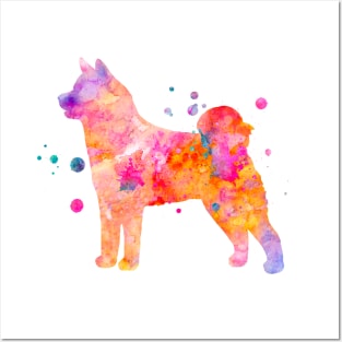 Akita Inu Dog Watercolor Painting - Orange Posters and Art